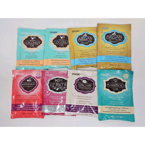 HASK 8 Pc NEW Assorted Hair Conditioner Samples Argan, Coconut, Bamboo, Keratin - Picture 1 of 6